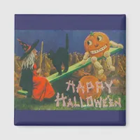 Vintage Witch & Jack o' Lanterns Play Time Magnet