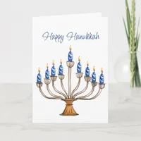 Hanukkah Menorah with Blue, White Burning Candles  Card