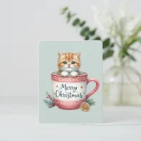 Merry Christmas Cat In A Mug - Christmas Holiday Card