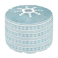 Southwest Winter Snowflakes & Pine Tree Blue Round Pouf