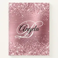 Glittery Light Pink Foil Fancy Monogram Notebook