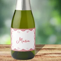 Italian-Themed Name Red Checkered Mini Champagne  Sparkling Wine Label