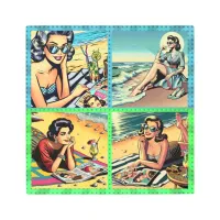 Beautiful Retro Lady at the Beach with Cocktail Metal Print