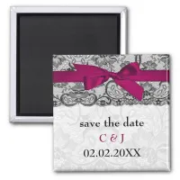 Faux lace and ribbon pink, black  save the date magnet