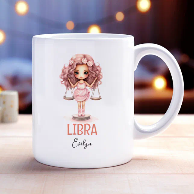 Cute Watercolor Illustration of Libra Zodiac Name Coffee Mug