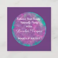 Elegant Pink Purple Watercolor Makeup Artist & QR Square Business Card