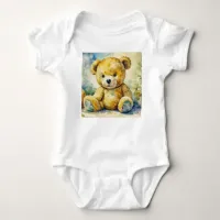 Watercolor Illustration Teddy Bear Personalized Baby Bodysuit