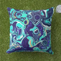 Blue Teal Ocean Swirls Fluid Art  Outdoor Pillow