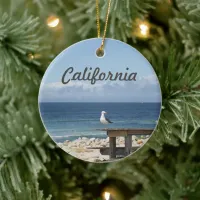 Seagull by the Sea in California Ceramic Ornament