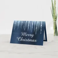 Sparkly Icicles Navy Blue Foil Family Photo Holiday Card