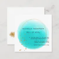 Blue and Gold Brushstrokes Square Business Card