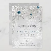 Silver Aqua Snowflakes Winter Engagement Party  Invitation