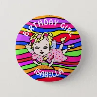 Personalized Pretty Pink Fairy Birthday Girl Button