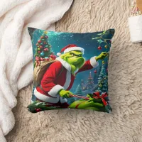 The Grinch stealing gifts under the Christmas tree Throw Pillow