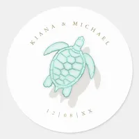 Sea Foam Beach Wedding Turtle ID837 Classic Round Sticker