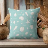 Shells Starfish Sun Fun Text White Ivory ID918  Throw Pillow