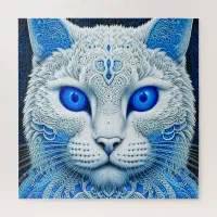 White Mystical Cat Ethereal AI Art Jigsaw Puzzle