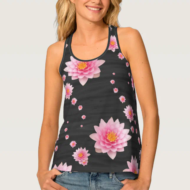 Elegant Floating Pink Lotus Flowers Tank Top