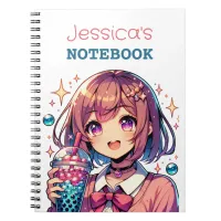 Cute Anime Girl Holding Bubble Tea Personalized Notebook