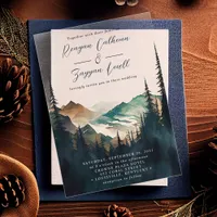 Watercolor Mountains Pine Forest Script Wedding Acrylic Invitations