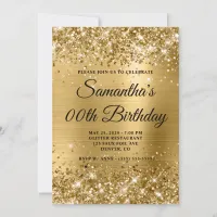 Glittery Gold Monogram Birthday Invitation