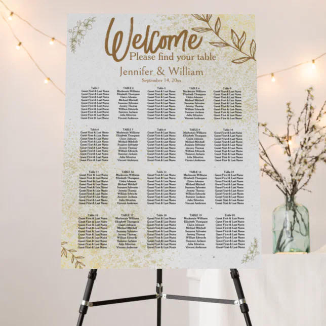 Gold And Cream Elegant and Delicate Seating Chart Foam Board