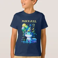 Blue and Green Axolotl Boy's Birthday Party T-Shirt