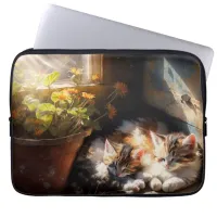 Napping Kittens in the Garden Shed Oil Painting Laptop Sleeve