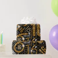 Sweet Sixteen Sparkle Word Cloud Gold ID265 Wrapping Paper