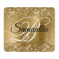 Glittery Gold Fancy Monogram Cutting Board