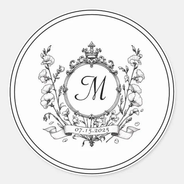 Regal Classic Formal Monogram Crest Wedding  Classic Round Sticker