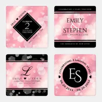 Elegant 2nd Rose Quartz Wedding Anniversary Coaster Set