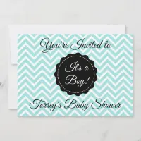 Teal Chevron and Black Boy Baby Shower Invitation