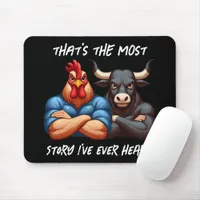 Not Amused Rooster and Ox Folded Arms Stare Mouse Pad