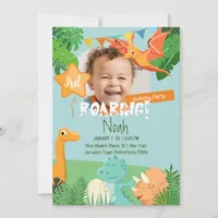 Roaring Dinosaur Themed Customizable Photo Invitation