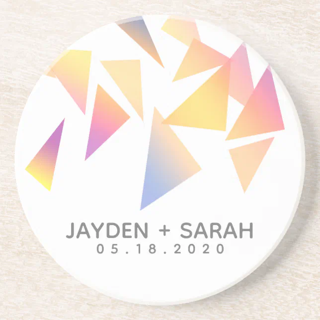 Pastel Triangle Confetti on White Wedding Coaster