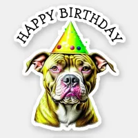 Pitbull with Birthday Hat  Sticker