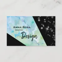 *~* Abstract Glitter Modern Geometric Black Floral Business Card