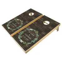 Barn Wood Foliage Wreath Personalized Wedding Cornhole Set