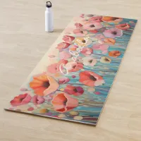 Watercolor Poppy Flowers Field Meditation Yoga Mat