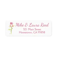 Single Hand Painted Watercolor Pink Red Rose Label