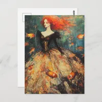 Woman in a Fish Scale Dress Fashion With Goldfish Postcard