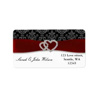 diamante damask red wedding label