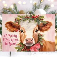 Merry Moo Year Cow Christmas Holiday Card