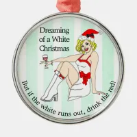 Dreaming of a White Christmas, Retro Pinup Girl Metal Ornament