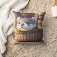 Cute otter baby in a basket - personalizable throw pillow