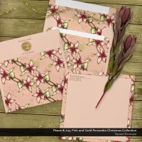 Peace and Joy, Pink and Gold Poinsettia Holiday Envelope