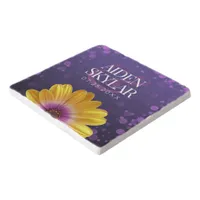 Elegant Golden Daisy with Purple Glitter Wedding Trivet