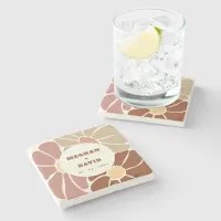 Terracotta Retro Groovy Boho Chic Floral Wedding Stone Coaster