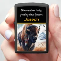 Buffalo Grazing in Mountain Valley Zippo Lighter